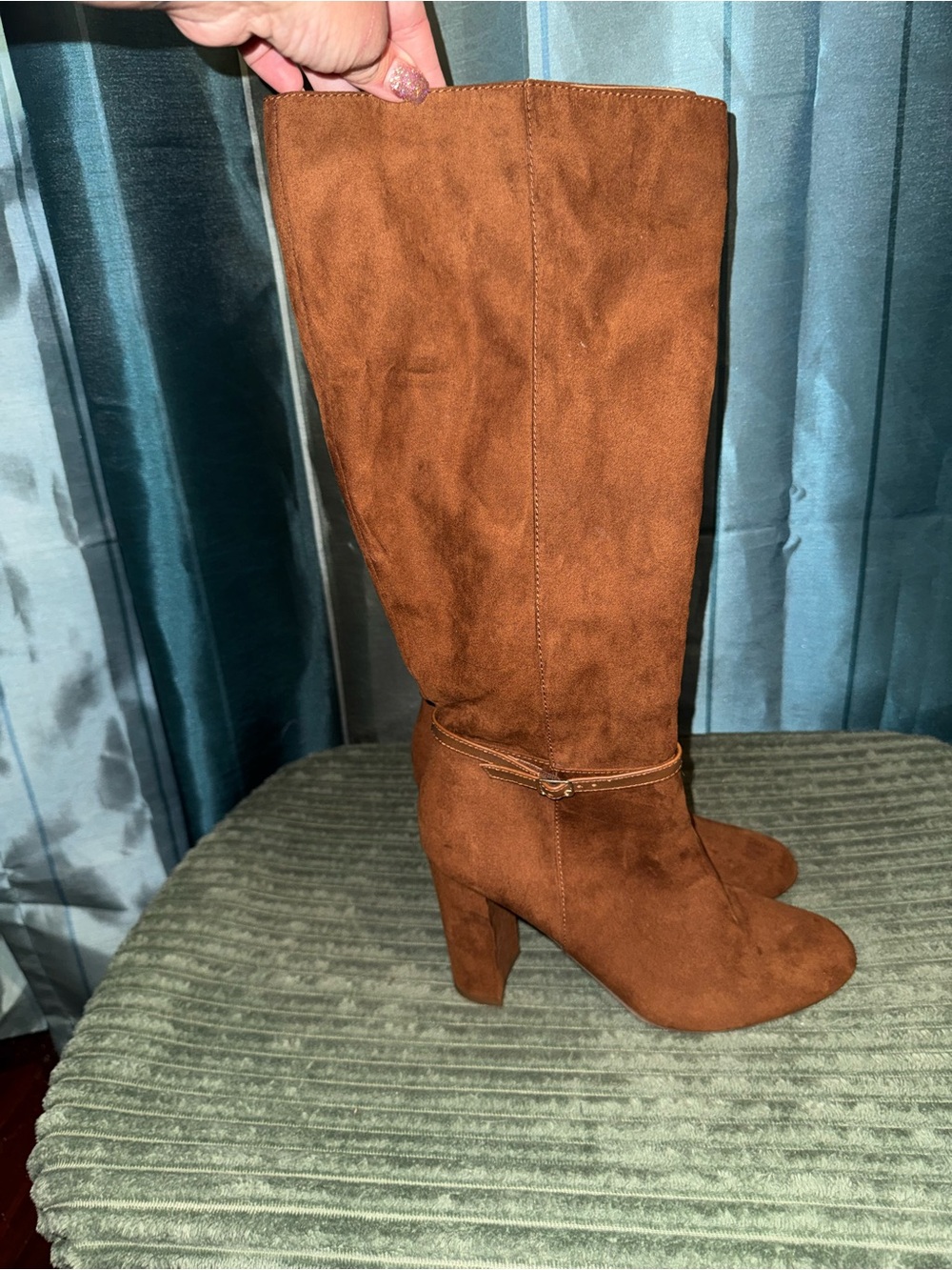 LC Lauren Conrad Chestnut Suede Knee-High Block Heel Boots